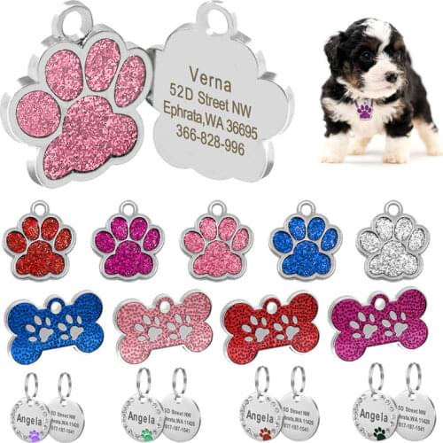 Custom Anti-lost Dog ID Tag Engraved Pet Dog Collar Accessories Personalized Cat Puppy ID Tag Stainless Steel Bone/Paw Name Tags