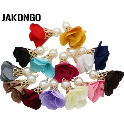 JAKONGO Colorful Silk Satin Flower Tassel Charms Pendant for Jewelry Making Earrings Handmade DIY Jewelry Accessories 28x18mm