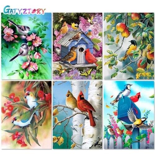 GATYZTORY DIY Painting By Number Birds Drawing On Canvas Animals Pictures By Numbers Kits Flower Gift Home Decor Hand Painted Pa