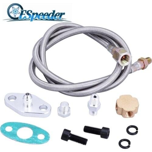 ESPEEDER Car Parts 36" Aluminum Alloy Turbo Oil Inlet Feed Line Fitting Kit For T3 T4 T25 T28 Turbo Turbocharger Silver