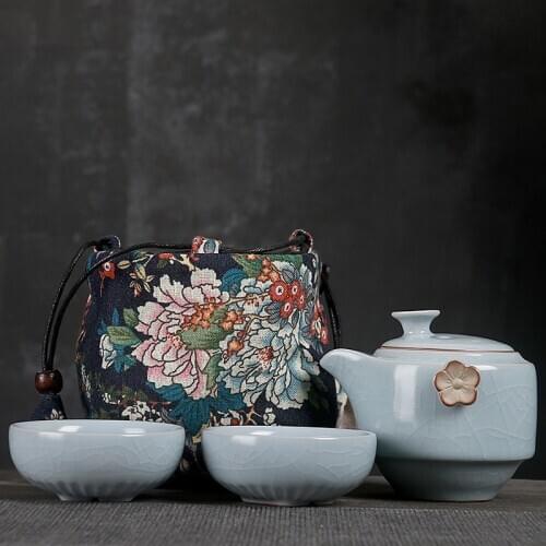 Portable Tea Set Japanese Ceramic Teapot Chinese Ceramic Teacup Porcelain Mugs Travel Office Drinkware With Carrying Bag Gifts