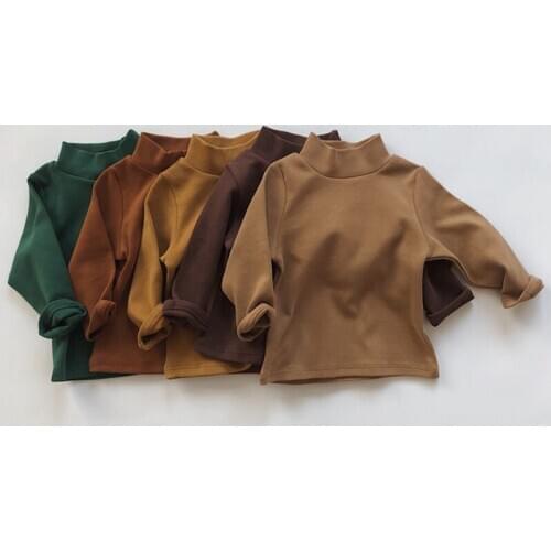 New Autumn Winter Baby Boys Girls High Colla T-shirt Childrens Baby Boys Girls Pure Color Long Sleeve Pullover Tops