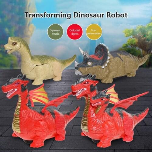 New Fun Deformation Electric Dinosaur Toy Universal Wheel Transformation Robot Vehicle With LED Light Sound Toy For Kids Gift