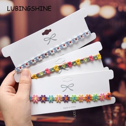 Korea Boho Flower Charms Chain Necklace Choker for Women Girl Harajuku Collars Cute Daisy Fabric Lace Jewelry Girlfriend Gift