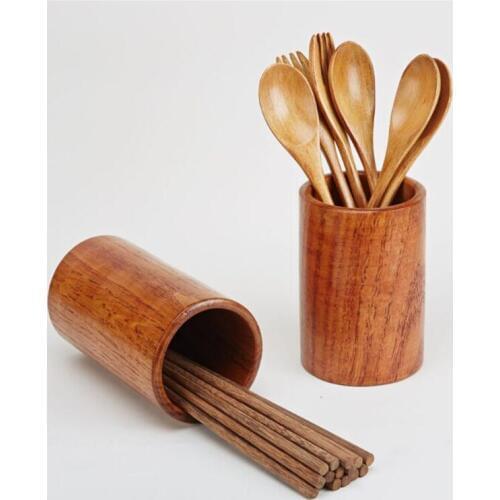 Chopsticks Rest Spoon Fork Knife Holder Draining Storage Box Wooden Kitchen Tableware Cutlery Water Drainer Holder Organizer