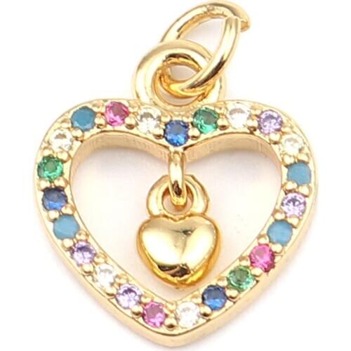 DoreenBeads Cubic Zirconia Zinc Alloy Heart Charms Gold Color For Valentines Day Necklace Earring Jeweley Making, 1 Piece