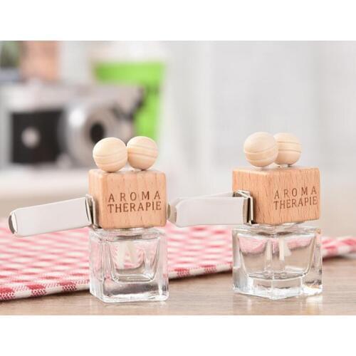 6 ml Wooden Cap Transparent Glass Car Perfume Tuber Square Car Perfume Bottle LX5261