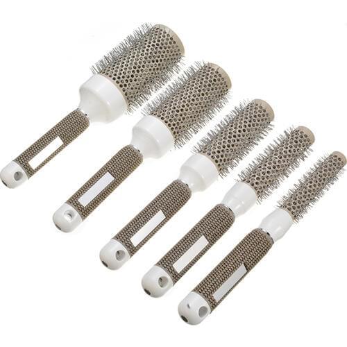 Mayitr 5pcs Different Sizes Gray Round Barrel Curling Round Hair Brush Comb Professional Barber Styling Salon Hairdressing Tool