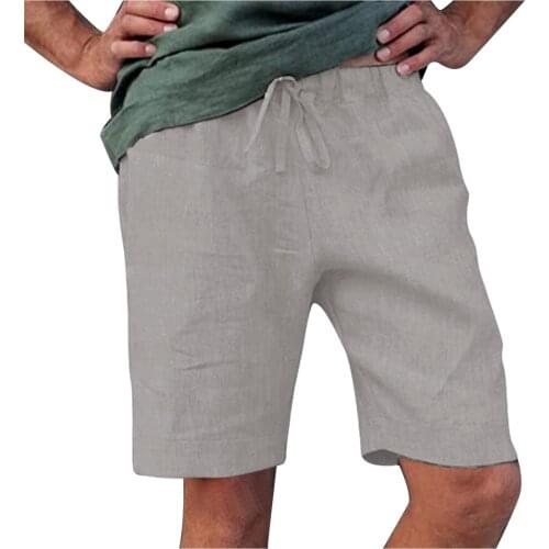 2021 New Mens Casual Fashion Flax High Quality Shorts Linen Solid Color Short Trousers Male Summer Beach Breathable Flax Shorts