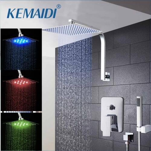 KEMAIDI 8" 12" 16" Rainfall Shower Head System Polished Chrome Bath & Shower Faucet Bathroom Luxury Rain Mixer Shower Combo Set
