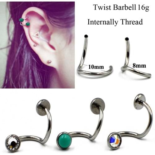 1Pc Surgical Steel Internally Thread Twist Barbell Spiral Bead Ring with Star Zircon Ear Helix Tragus Cartilage Earring Piercing