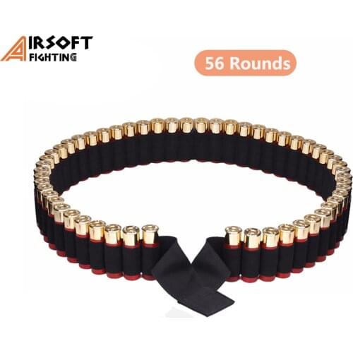 Tactical 56 Rounds Shotgun Shell Bandolier Belt 12GA 20GA Ammo Holder Adjustable Airsoft Hunting Rifle Cartridge Belt