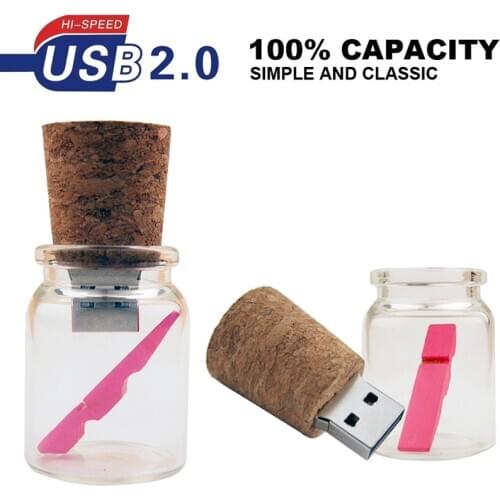 Drift Bottle Style Pendrive 4GB 8GB Wishing bottles USB Flash Drive 16GB 32GB 64GB Pen drive Plug Wood flash Memory Stick Gifts
