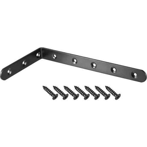 Uxcell Corner Brace Angle Bracket Fastener Steel L Shape 200mmx100mmx20mm Black with Screws, 2 Pcs