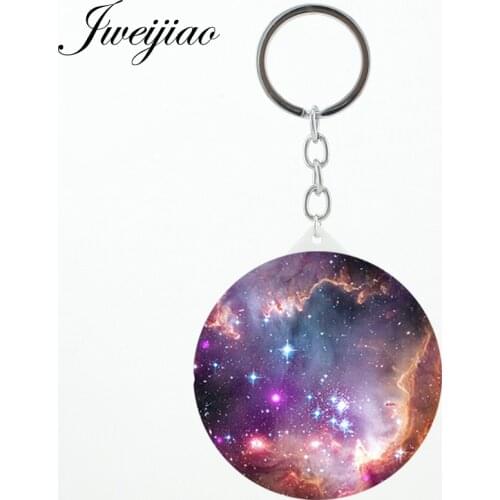 JWEIJIAO Vintage Solar System keychains pocket mirror Galaxy Universe Round moive Compact pocket mirror for ladies A320