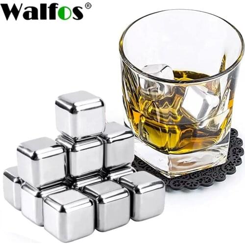 WALFOS 100% food grade stainless steel Whiskey Stones Sipping Ice Cube Whisky Stone Whisky Rock Cooler