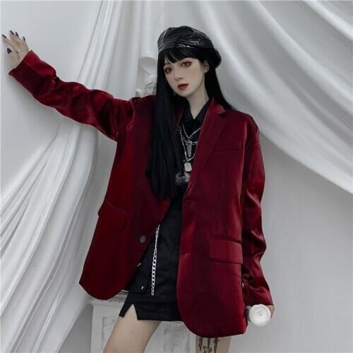 New Spring Autumn Streetwear Women Harajuku Punk Style Wine Red Single Breasted Long Sleeve Casual Fashion Gothic Coat
