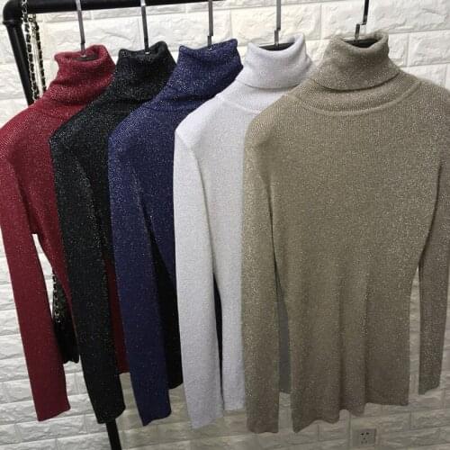 Amazing Sparkling sequins Sweater women 2020 Autumn Winter korean style Solid Color pull femme Turtleneck Pullover Sweaters