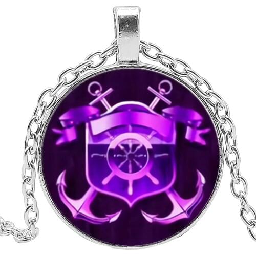 2019 Personality Voyager Anchor Steering Wheel Pendant Glass Cabochon Fashion Fashion Sweater Chain Statement Necklace Jewelry