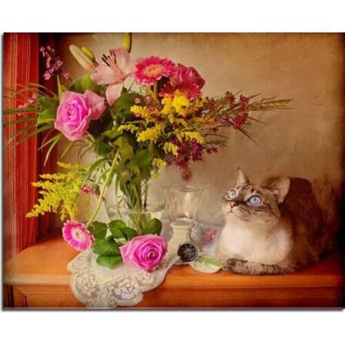 40x60cm DIY Square Crystal Rhinestone 3D Diamond Embroidery Pasted Paintings Diamond Mosaic Needlework Pictures Flowers And Cats