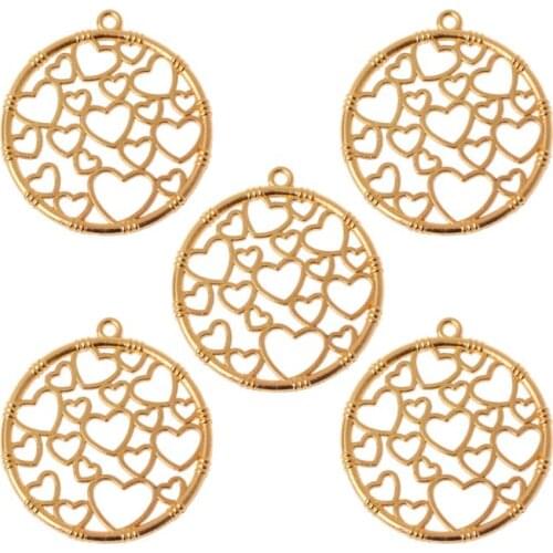 5Pcs Round Heart Pendant Metal Frames Blank Bezel Setting UV Resin Jewelry DIY