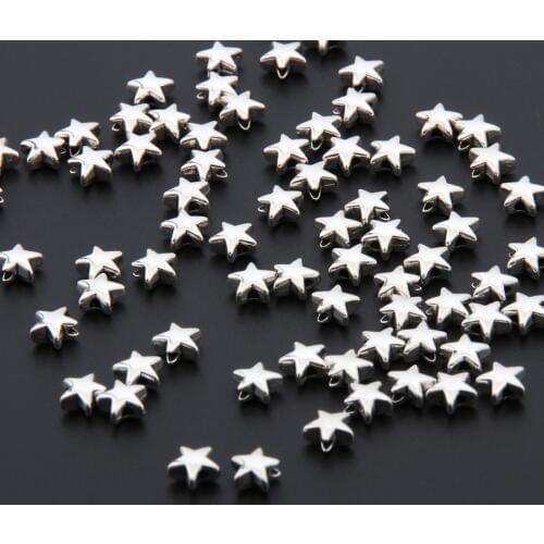 50pcs Silver Color Cute 3D Star Charms Lucky Star Pendant Bracelet Necklaces Jewelry Supplies A3324