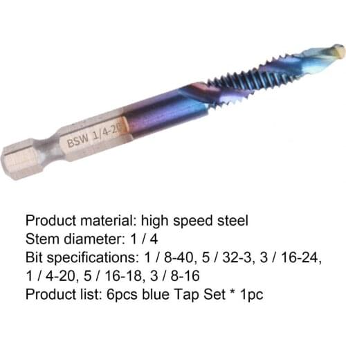6Pcs Tap Drill Bits Gradient Smooth Drilling 1/4 Shank Hex-shank Spiral Drill Bit Group for Electric Drill