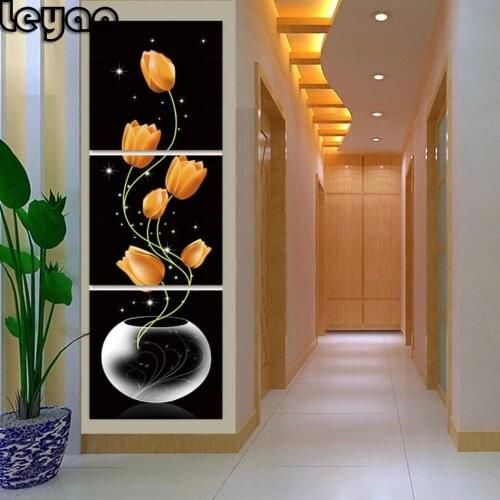 Flowers Tulips rose 5d Diy Diamond Painting Full Square Round Diamond Embroidery Mosaic Needlework Triptych home decoration