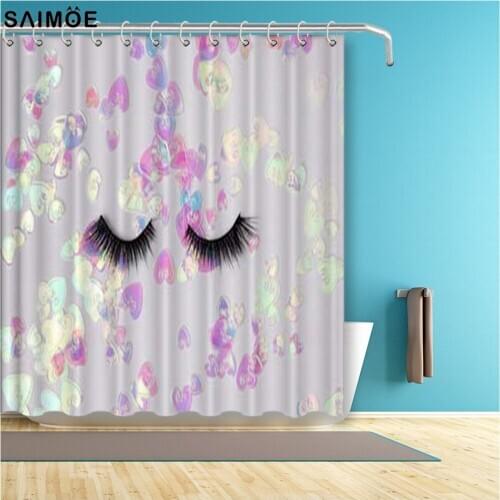 Colorful Glitter Eyelash Bathroom Curtain Cartoon Waterproof Polyester Fabric Bath Shower Curtain Bathing Cover Shower Sets