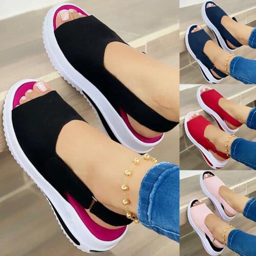 Womens Beautiful Shoes 2021 Fashion Fish Mouth Flat-heeled Beach Ladies Sandals Casual Slope Female Sandals A66
