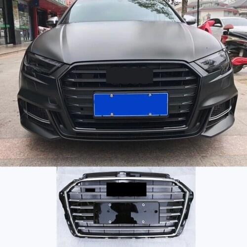 Piano Black Bumper Grille Car Front Bumper Grill Mesh Hood Front Center Middle Grille for Audi A3/S3 2017-2019 Car Mesh