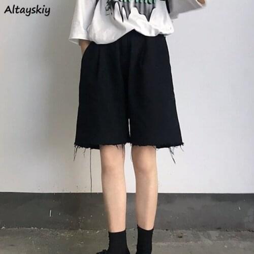 Jeans Women Ins Loose Teens Knee Length Denim Wide Leg High Waist Simple Tassel Stylish Comfortable All-match Streetwear Casual