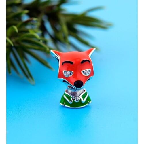 FC Jewelry Fit Original Pandora Charm Bracelet 925 Stegling Silver Orange Enamel Cunning Fox Bead For Making Women Berloque 2021