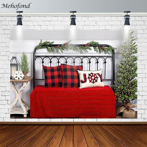 Mehofond Merry Christmas Tree Backdrop Red Sofa Snowflake Decor Photography Backdrop Props Photo Studio Banner Photozone