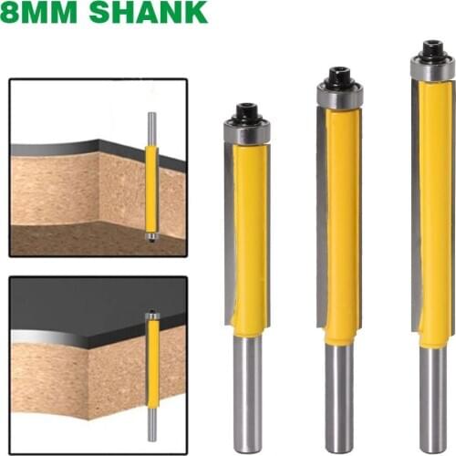 1pc 8mm 1/4 Shank 2" Flush Trim Router Bit with Bearing for Wood Template Pattern Bit Tungsten Carbide Milling Cutter for Wood