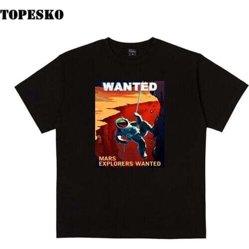 TOPESKO Fashion Astronaut Mars Explorers Wanted Printed Cotton Hip Hop T Shirt Men Women Harajuku Casual Loose Tees