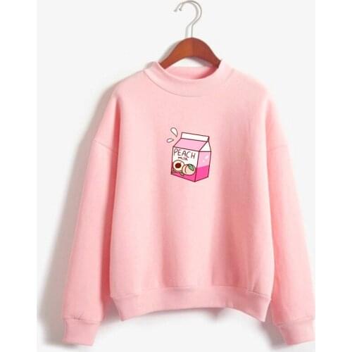 Harajuku Kawaii Peach Milk Hoodie Sweatshirt Women Korean Fashion Sweatshirts Sweet Cute Schoolgirl Streetwear