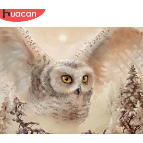 HUACAN Full Diamond Embroidery Animal Painting Cross Stitch Owl Picture Handcraft Mosaic Home Decor