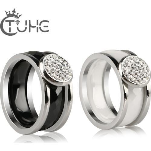 10mm Width Women Men Rings Made of Ceramic 316 Stainless Steel Removable Ceramic Rings With CZ Crystal Rings Wedding Jewelry