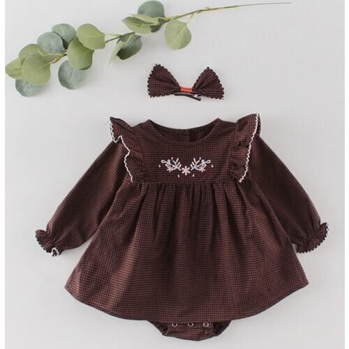 Baby Girl jumpsuit Plaid With Hairpin Baby Girl Romper Cotton Baby Clothes Newborn LongSleeve Jumpsuit Infant Baby Sunsuit