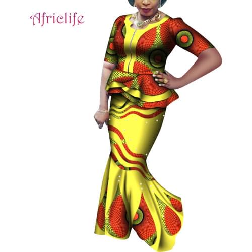 Two Pcs African Women Skirt Suit with Pearls Special Collar Design Traditonal African Women Summer Skirt Set WY7362