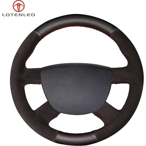 LQTENLEO Black Leather Suede Car Steering Wheel Cover For Ford Kuga 2008-2011 Focus 2 2005-2011 Focus 3 2012-2014 C-MAX 2007