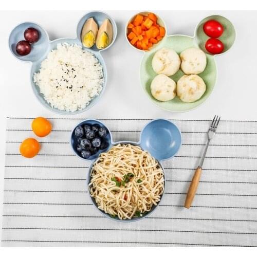 Blue Green Pink Khaki Cute Cartoon Mouse Divided Fruit Vegetable Rice Anti Falling Bowl And Dish Dipping Gift Serving Tray