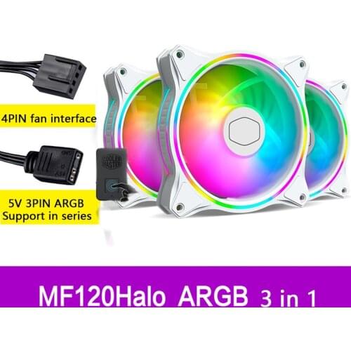 Cooler Master MF120 Halo white edtion 3 in 1 Computer Case Cooling fan 5V/3PIN 120mm addressable RGB PWM quiet Fan CPU Cooler