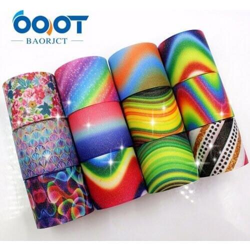 OOOT BAORJCT 1712152 38mm 10yards with glitter Ribbons Thermal transfer Printed grosgrain Wedding Accessories DIY handmade