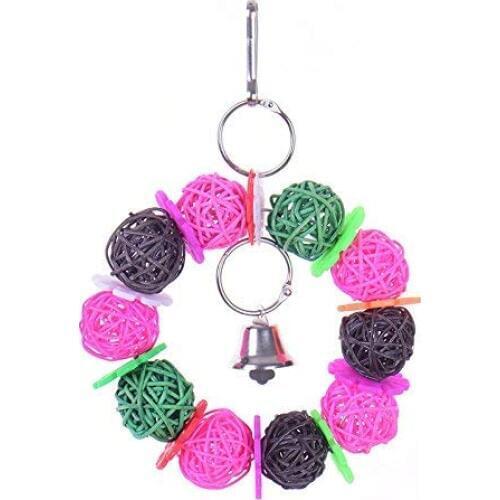 Bird Hanging Swing Toy with Bell Colorful Rattan Balls Ring for Small Parakeet Cockatiel African Grey Conure Cage Decor