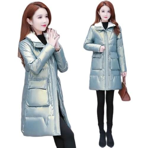 Glossy No Wash Womens Down Jacket Mid Long Winter 2021 New Waterproof And Warm White Duck Down Female Windbreakers Jacket R236