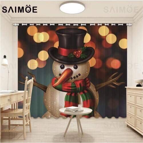 Christmas Curtain New Year Santa Claus Red Curtain For Living Room 3D Snowman Kids Bedroom Curtains Blackout Ultra Micro Shading