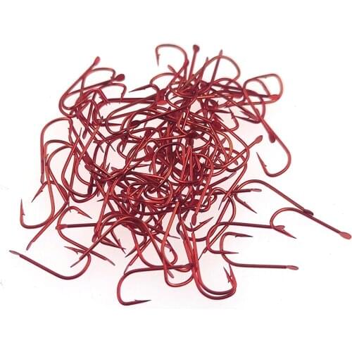 100-pieces Red Long Shank Fishing Hooks Live-Bait Hook High Carbon Steel Fishhook Fly Tying Hooks