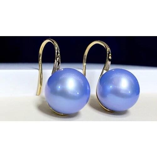 D510 Pearl Earrings Fine Jewelry Solid 18K Gold Round 8-9mm Nature Fresh Water Rose Blue Pearls Drop Dangle Earrings for Women